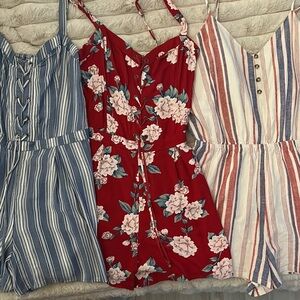 Lot of 3 rompers Hollister and express size small rompers super cute